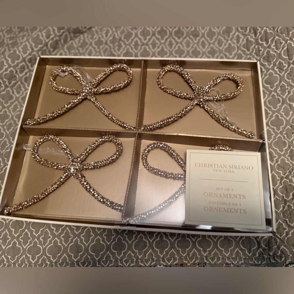 Christian Siriano Set of 4 Rhinestone Bow Christmas Ornaments
